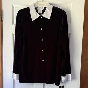 Ronni Nicole Black Velvet Button-Down with White Accents & Crystal-like Buttons